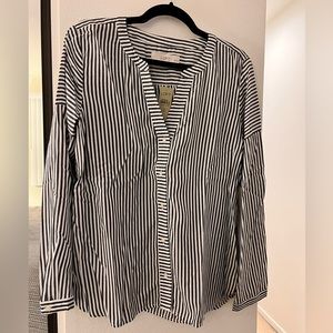 Long-sleeved cotton dress shirt. Gray and white stripe. Button down.